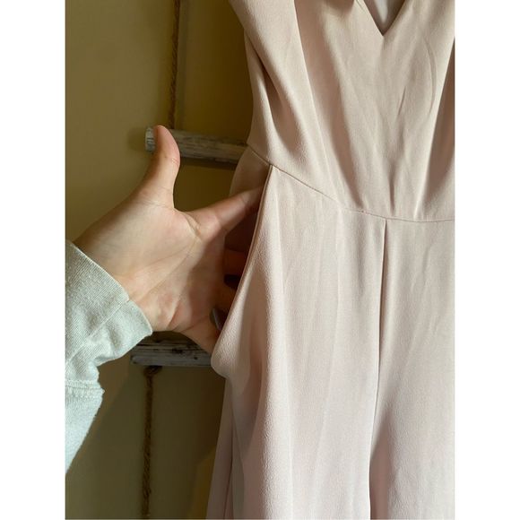 Express Light Pink Medium Jumpsuit V Neck Cross Back Knit Wide Leg Flare Jumpsui - Picture 7 of 8